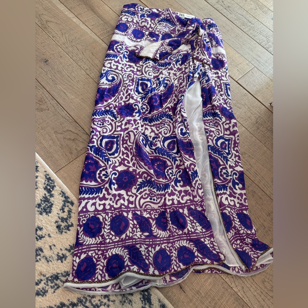 Zara Purple & Blue Paisley Maxi Skirt
